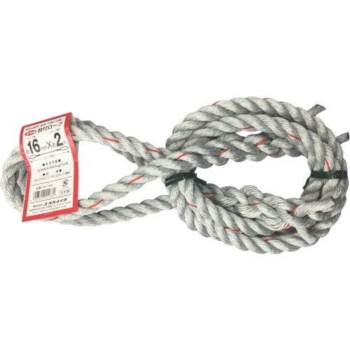 トラスコ中山 ユタカメイク 台付ロープ PE&PP混紡ロープ 16mmX2m(ご注文単位1本)【直送品】
