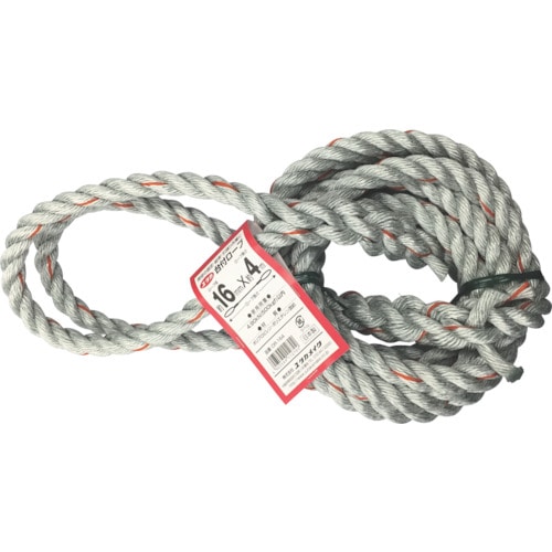 トラスコ中山 ユタカメイク 台付ロープ PE&PP混紡ロープ 16mmX4m(ご注文単位1本)【直送品】