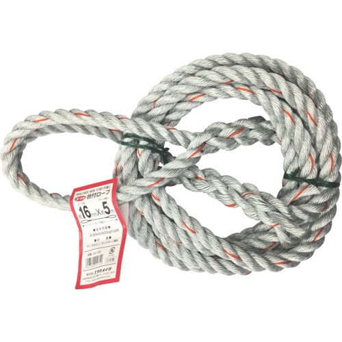 トラスコ中山 ユタカメイク 台付ロープ PE&PP混紡ロープ 16mmX5m(ご注文単位1本)【直送品】