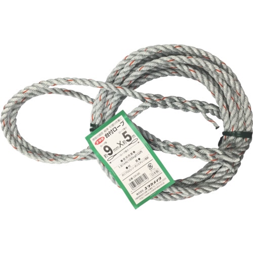 トラスコ中山 ユタカメイク 台付ロープ PE&PP混紡ロープ 9mmX5m(ご注文単位1本)【直送品】