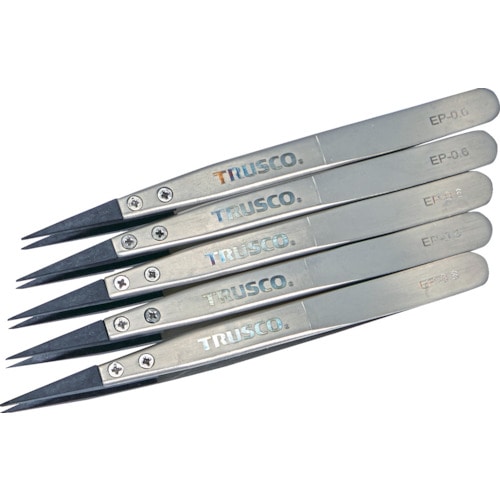 トラスコ中山 TRUSCO まとめ買い ESDチップピンセット 先細型 先端幅0.6mm 5本入り(ご注文単位1セット)【直送品】