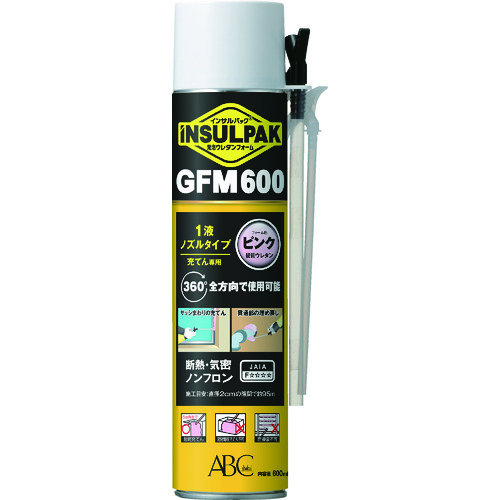 トラスコ中山 ABC 簡易型発泡ウレタンフォーム 1液ノズルタイプ インサルパック GFM600 600ml フォーム色:ピンク(ご注文単位1本)【直送品】