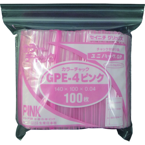 トラスコ中山 セイニチ ユニパック GP E‐4 カラーチャック ピンク(ご注文単位1袋)【直送品】