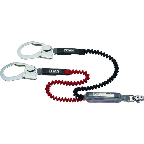 トラスコ中山 タイタン EXJ伸縮ストラップ式 タイプ1ランヤード ブラック/レッド ダブル (墜落制止用器具) 195-2081(ご注文単位1本)【直送品】