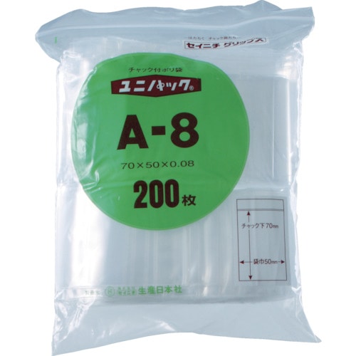 トラスコ中山 セイニチ チャック付ポリ袋 ユニパック(厚手) I-8 透明 縦280×横200×厚さ0.08mm 100枚入（ご注文単位1袋）【直送品】
