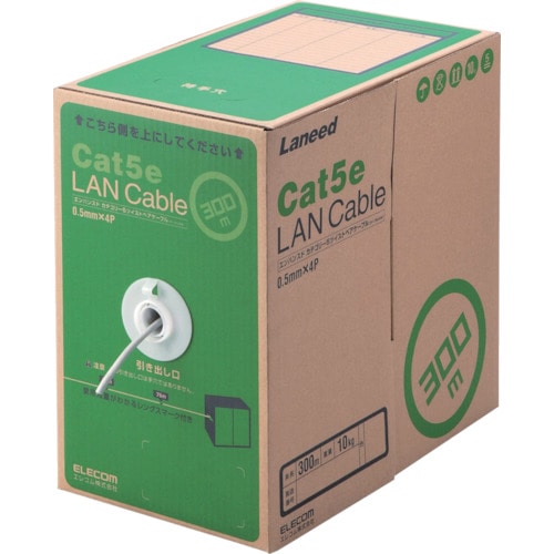 トラスコ中山 エレコム EU RoHS準拠LANケーブル CAT5E 300m ライトグレー(ご注文単位1箱)【直送品】