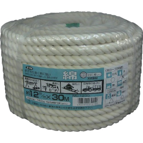 トラスコ中山 ユタカメイク ロープ 綿ロープ万能パック 12φ×30m(ご注文単位1巻)【直送品】