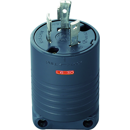トラスコ中山 明工 接地2P30A引掛プラグ(L6-30)30A.250V(黒)(ご注文単位1個)【直送品】