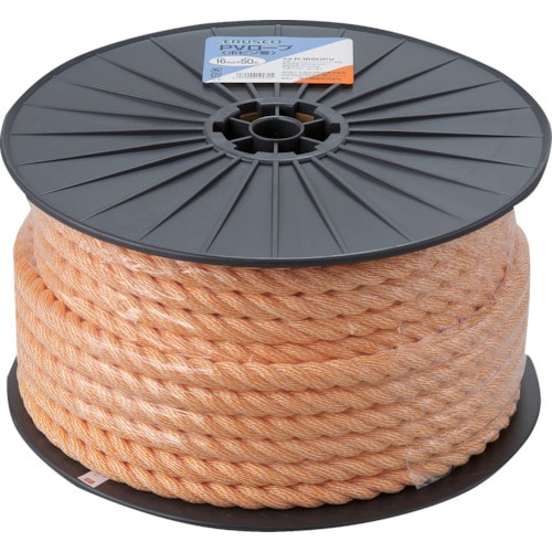 トラスコ中山 TRUSCO PVロープ 3つ打 線径16mmX長さ50m(ご注文単位1巻)【直送品】