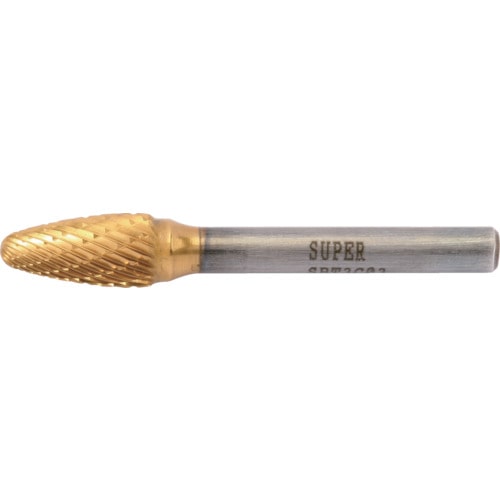 トラスコ中山 スーパー スーパー超硬バー チタンコーティング ロー付タイプ 砲弾型(ダブルカット)刃径:9.5mm 軸径:6.0mm(ご注文単位1本)【直送品】