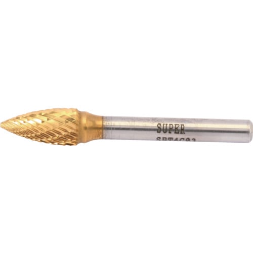 トラスコ中山 スーパー スーパー超硬バー チタンコーティング ロー付タイプ ポイント型(ダブルカット)刃径:9.5mm 軸径:6.0mm(ご注文単位1本)【直送品】