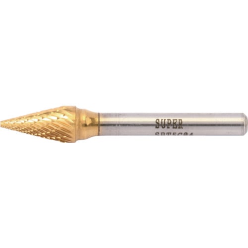 トラスコ中山 スーパー スーパー超硬バー チタンコーティング ロー付タイプ 円錐型(ダブルカット)刃径:9.5mm 軸径:6.0mm(ご注文単位1本)【直送品】