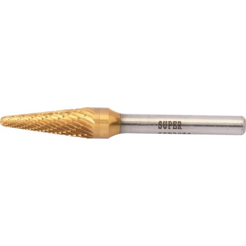 トラスコ中山 スーパー スーパー超硬バー チタンコーティング ロー付タイプ テーパー型(ダブルカット)刃径:9.5mm 軸径:6.0mm(ご注文単位1本)【直送品】