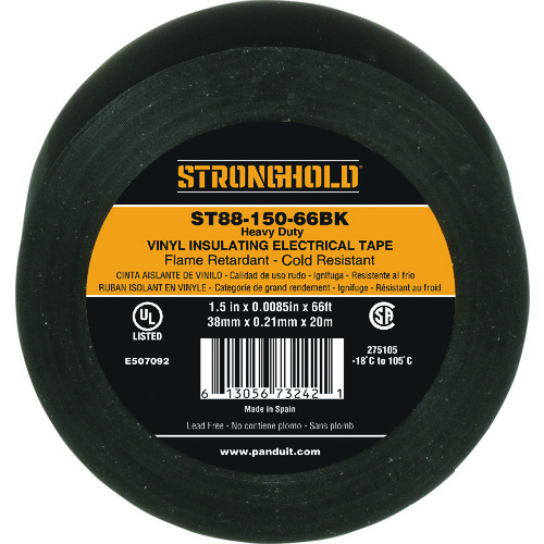 トラスコ中山 ストロングホールド StrongHoldビニールテープ 耐熱・耐寒・難燃 ヘビーデューティーグレード 黒 幅38.1mm 長さ20m ST88-150-66BK（ご注文単位1巻）【直送品】