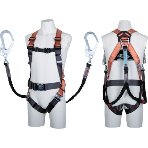 トラスコ中山 ツヨロン コアハーネス ツインランヤード付 TH-502-2NV93SV-OT ツインノビロン オレンジ Lサイズ 赤(ご注文単位1本)【直送品】