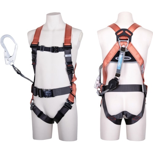 トラスコ中山 ツヨロン コアハーネス ランヤード付 TH-502-CR93SV-OT コルトリトラ オレンジ Mサイズ 黒(ご注文単位1本)【直送品】