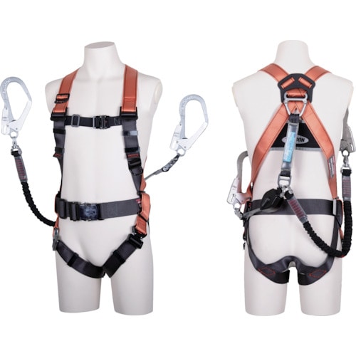トラスコ中山 ツヨロン コアハーネス ツインランヤード付 TH-502-CRNV93SV-OT ツインコルトリトラ オレンジ Mサイズ 黒(ご注文単位1本)【直送品】
