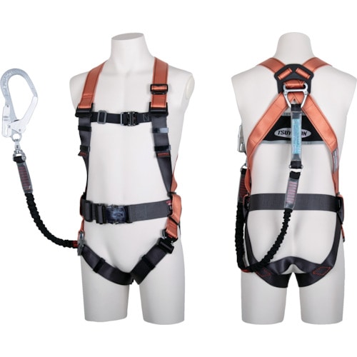トラスコ中山 ツヨロン コアハーネス ランヤード付 TH-502-NV93SV-OT ノビロン オレンジ Mサイズ 赤(ご注文単位1本)【直送品】