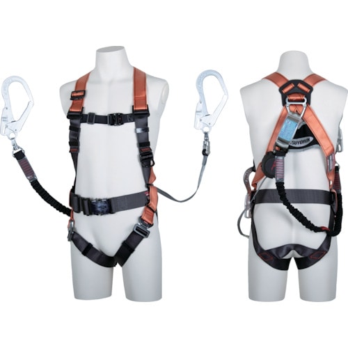トラスコ中山 ツヨロン コアハーネス ツインランヤード付 TH-502-OHNV93SV-OT ワン・ハンドリトラ+ノビロン オレンジ Mサイズ 赤(ご注文単位1本)【直送品】
