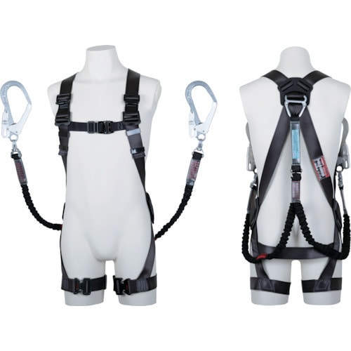 トラスコ中山 ツヨロン 黒影ハーネス ツインランヤード付き TH-504-2NV93SV-OT ノビロン 回転式アルミフック ダークグレー Mサイズ(ご注文単位1本)【直送品】