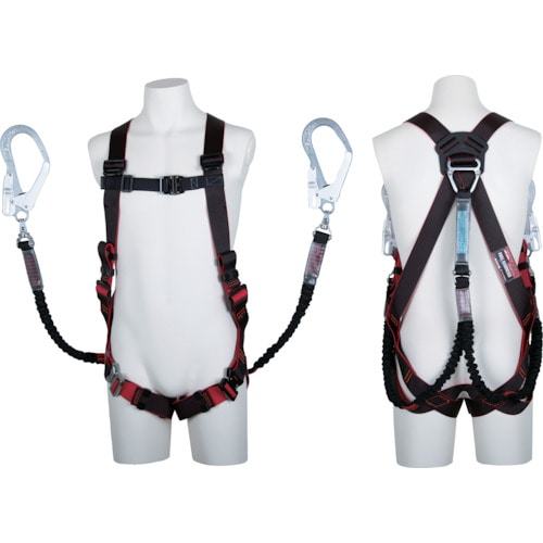 トラスコ中山 ツヨロン レヴォハーネス ツインランヤード付き TH-508-2NV93SV-OT ツインノビロン 黒/赤 Lサイズ 赤(ご注文単位1本)【直送品】