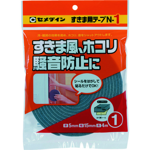 トラスコ中山 セメダイン すきま用テープ N-1 グレー 5mm×15mm×4m TP-162(ご注文単位1巻)【直送品】