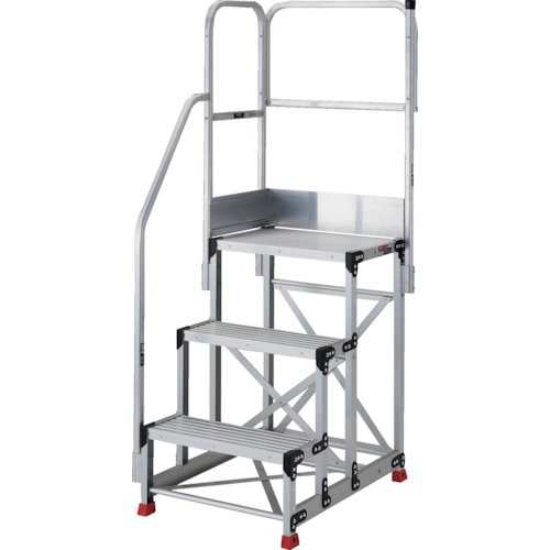 トラスコ中山 TRUSCO アルミ製作業用踏台 3段 高さ0.75m 天板寸法1000×400 段高250mm 階段片手すり天場二方付き(ご注文単位1台)【直送品】