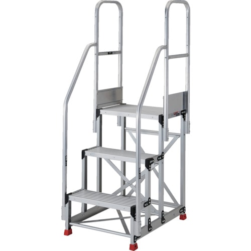 トラスコ中山 TRUSCO アルミ製作業用踏台 3段 高さ0.9m 天板寸法1000×400 段高300mm 階段両手すり付き（ご注文単位1台）【直送品】