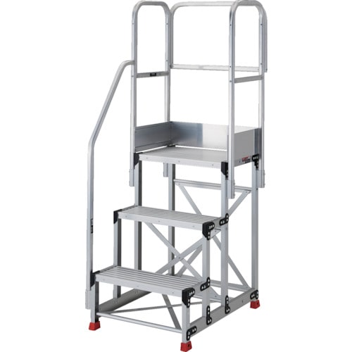 トラスコ中山 TRUSCO アルミ製作業用踏台 3段 高さ0.75m 天板寸法600×400 段高250mm 階段片手すり天場三方付き(ご注文単位1台)【直送品】
