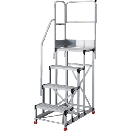 トラスコ中山 TRUSCO アルミ製作業用踏台 4段 高さ1.0m 天板寸法600×400 段高250mm 階段片手すり天場二方付き(ご注文単位1台)【直送品】