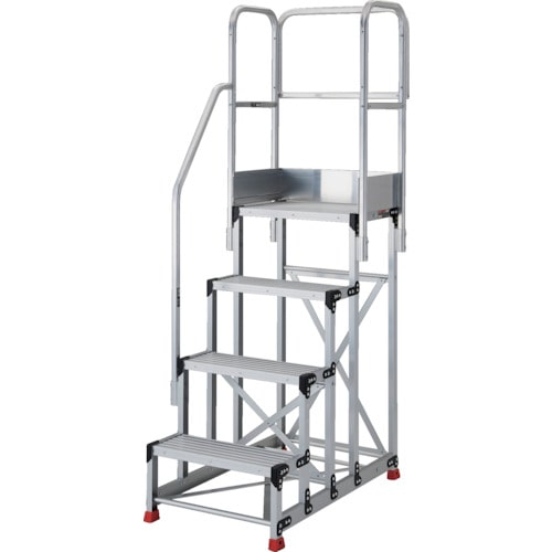 トラスコ中山 TRUSCO アルミ製作業用踏台 4段 高さ1.2m 天板寸法600×400 ステップ奥行250mm 階段片手すり天場三方付き(ご注文単位1台)【直送品】