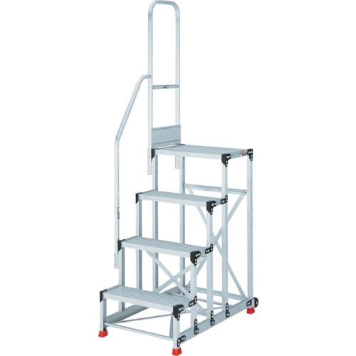 トラスコ中山 TRUSCO アルミ製作業用踏台 4段 高さ1.0m 天板寸法800×400 段高250mm 階段片手すり付き(ご注文単位1台)【直送品】