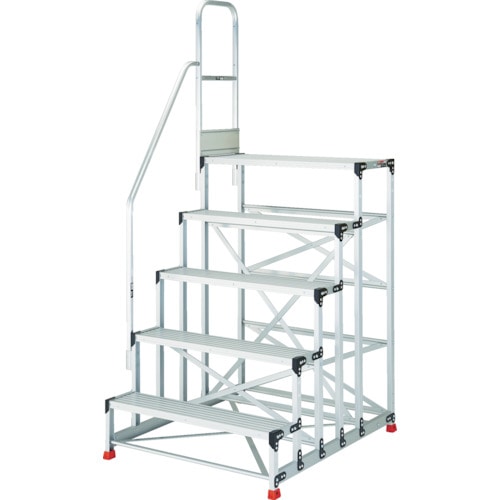 トラスコ中山 TRUSCO アルミ製作業用踏台 5段 高さ1.25m 天板寸法1000×400 段高250mm 階段片手すり付き(ご注文単位1台)【直送品】