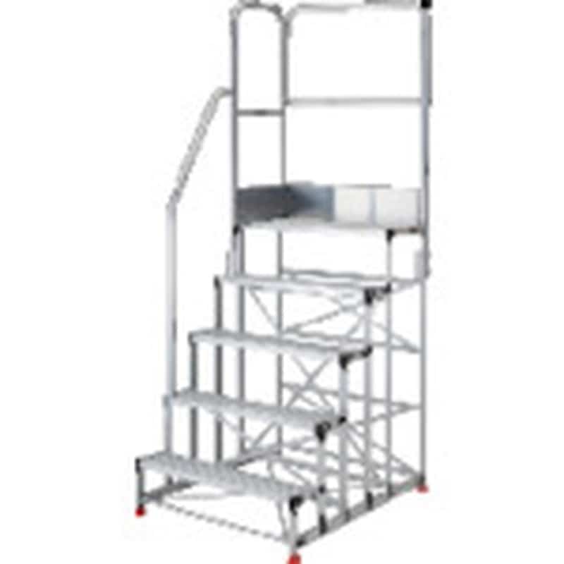 トラスコ中山 TRUSCO アルミ製作業用踏台 5段 高さ1.5m 天板寸法1000×400 段高300mm 階段片手すり天場二方付き(ご注文単位1台)【直送品】