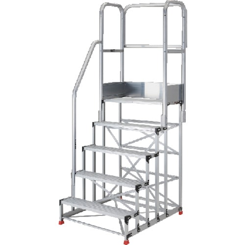 トラスコ中山 TRUSCO アルミ製作業用踏台 5段 高さ1.5m 天板寸法1000×400 段高300mm 階段片手すり天場三方付き(ご注文単位1台)【直送品】