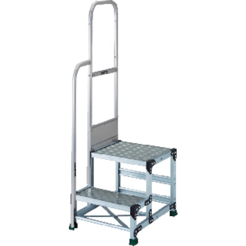 トラスコ中山 TRUSCO アルミ製作業用踏台 縞板タイプ 2段 高さ0.6m 天板寸法600×400 段高300mm 階段片手すり付き(ご注文単位1台)【直送品】