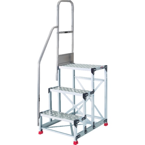 トラスコ中山 TRUSCO アルミ製作業用踏台 縞板タイプ 3段 高さ0.9m 天板寸法600×400 段高300mm 階段片手すり付き(ご注文単位1台)【直送品】