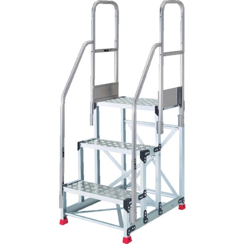 トラスコ中山 TRUSCO アルミ製作業用踏台 縞板タイプ 3段 高さ0.9m 天板寸法600×400 段高300mm 階段両手すり付き(ご注文単位1台)【直送品】