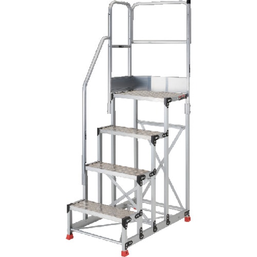 トラスコ中山 TRUSCO アルミ製作業用踏台 縞板タイプ 4段 高さ1.0m 天板寸法600×400 段高250mm 階段片手すり天場二方付き(ご注文単位1台)【直送品】