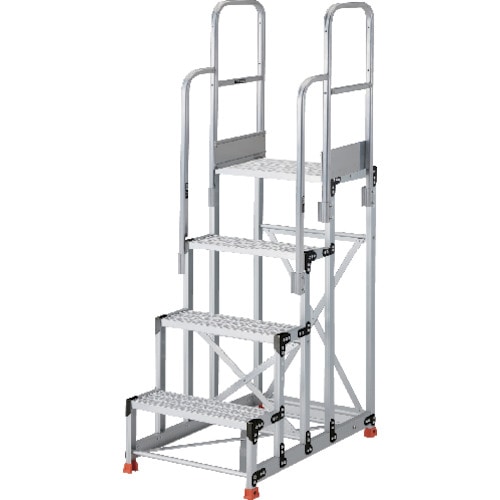 トラスコ中山 TRUSCO アルミ製作業用踏台 縞板タイプ 4段 高さ1.0m 天板寸法600×400 段高250mm 階段両手すり付き(ご注文単位1台)【直送品】