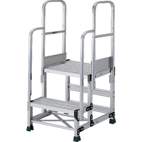 トラスコ中山 TRUSCO アルミ製作業用踏台 グレーチングタイプ 2段 高さ0.5m 天板寸法500×400 段高250mm 階段両手すり付き(ご注文単位1台)【直送品】