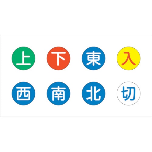トラスコ中山 TRUSCO 見やすい色のクレーン操作補助ステッカー 20Φ 8種類セット(上・下・東・西・南・北・入・切)(ご注文単位1枚)【直送品】