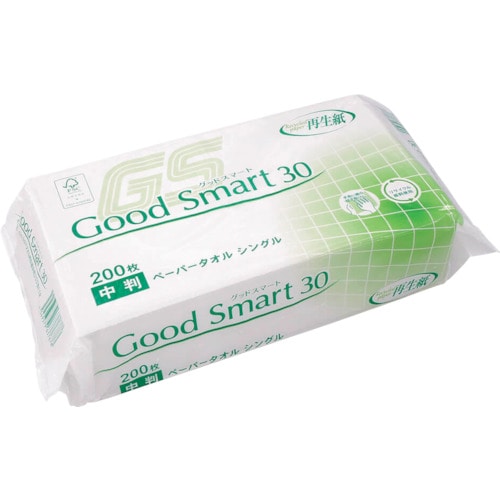 トラスコ中山 エフピコ GS30Pタオル再生紙中判200枚エコタイプ(ご注文単位 1袋)【直送品】