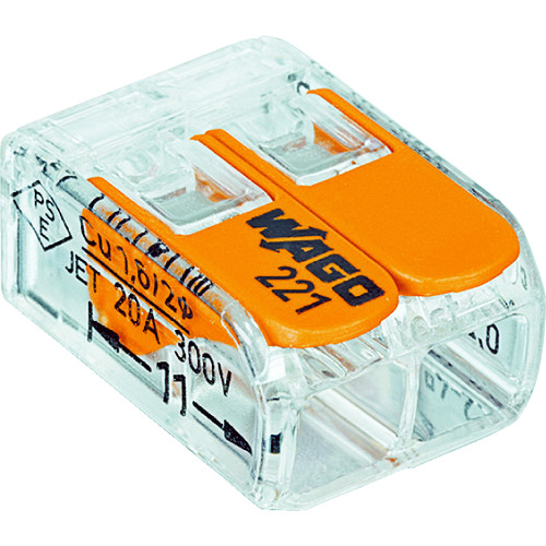 トラスコ中山 WAGO WFR-2 より線・単線ワンタッチ接続可能コネクタ 2穴用 100個入(ご注文単位 1箱)【直送品】