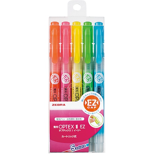 トラスコ中山 ゼブラ 蛍光ペン 蛍光オプテックス1-EZ 5色セット(ご注文単位 1セット)【直送品】