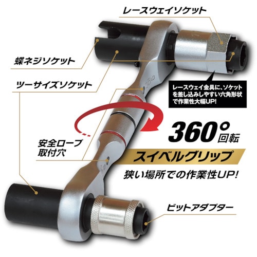 トラスコ中山 MUSTTOOL 11機能スイベルグリップレンチ ショートタイプ IM-NSS11S2 347-5087 (ご注文単位1個) 【直送品】