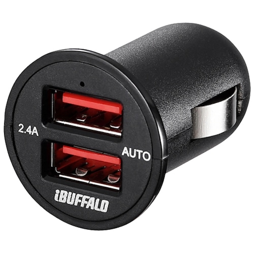 トラスコ中山 バッファロー 2.4A シガーソケット用USB急速充電器 AutoPowerSelect機能搭載 2ポートタイプ ブラック 457-6218 (ご注文単位1個) 【直送品】
