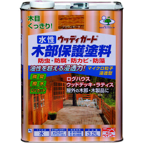 トラスコ中山 ニッぺ 水性ウッディガード 3.2L ブラウンオーク HW207-3.2 859-9088 (ご注文単位1缶) 【直送品】