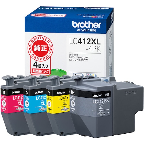 トラスコ中山 ブラザー LC412XL－4PK インクカートリッジ 4色パック（大容量） 573-8975  (ご注文単位1パック) 【直送品】