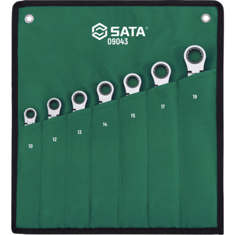 SATA ロング首振(ロック付き)コンビネーションラチェットレンチセット(7点) 1セット（ご注文単位1セット）【直送品】